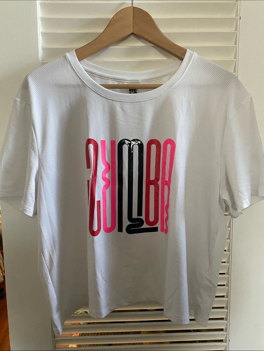 Zumba Fitness White Tee with Pink & Black Graphic